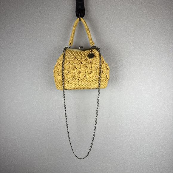 Patricia Nash Laureana Frame Satchel Yellow Woven Scallop Raffia Straw Crossbody - Picture 2 of 11